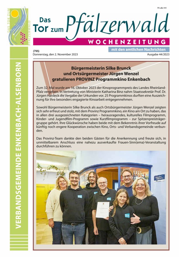 Das Tor zum Pfälzer Wald - VG Enkenbach-Alsenborn Titelblatt 44/2023
