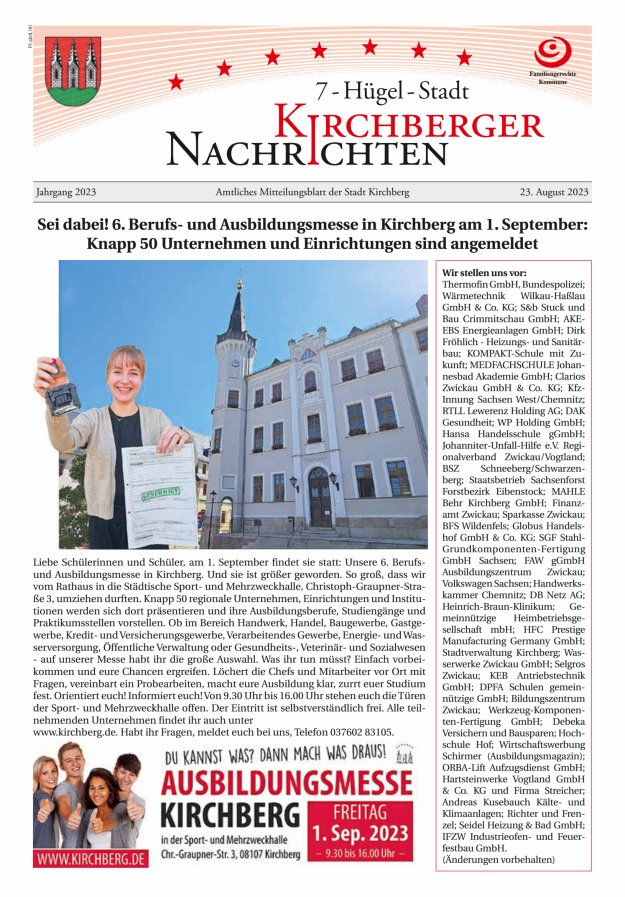 Kirchberger Nachrichten Titelblatt 08/2023
