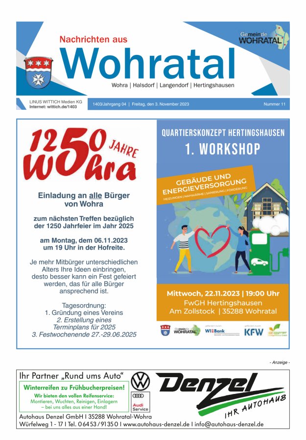 Nachrichten aus Wohratal Titelblatt 11/2023