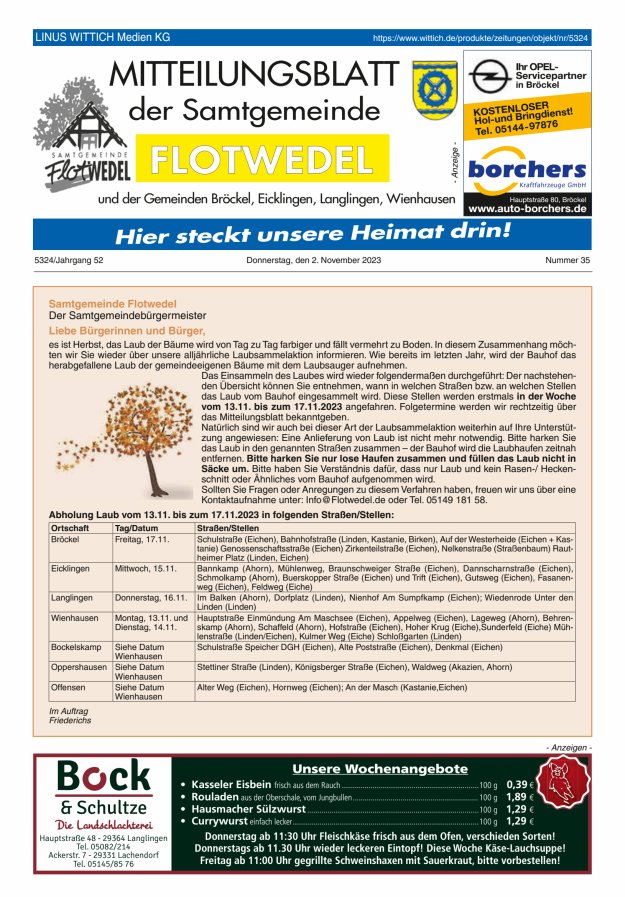 Mitteilungsblatt der Samtgemeinde Flotwedel Titelblatt 35/2023