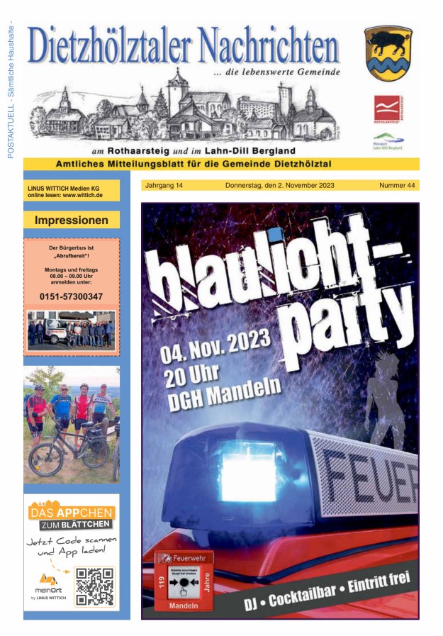 Dietzhölztaler Nachrichten Titelblatt 44/2023