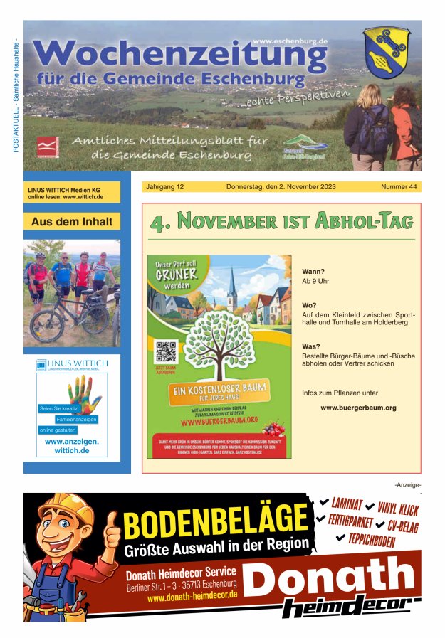 Wochenzeitung für die Gemeinde Eschenburg Titelblatt 44/2023