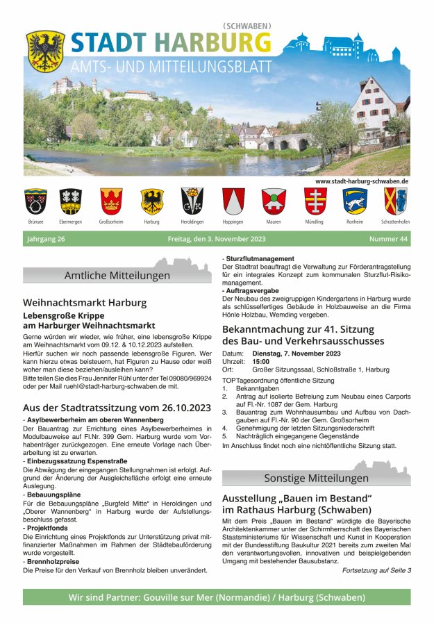 Amts- und Mitteilungsblatt der Stadt Harburg Titelblatt 44/2023