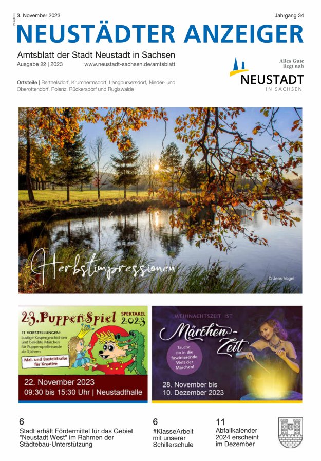 Neustädter Anzeiger - Amts- und Heimatblatt der Stadt Neustadt in Sachsen Titelblatt 22/2023