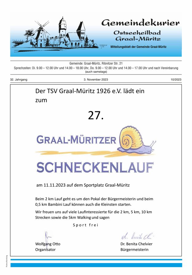 Gemeindekurier Ostseeheilbad Graal-Müritz Titelblatt 10/2023