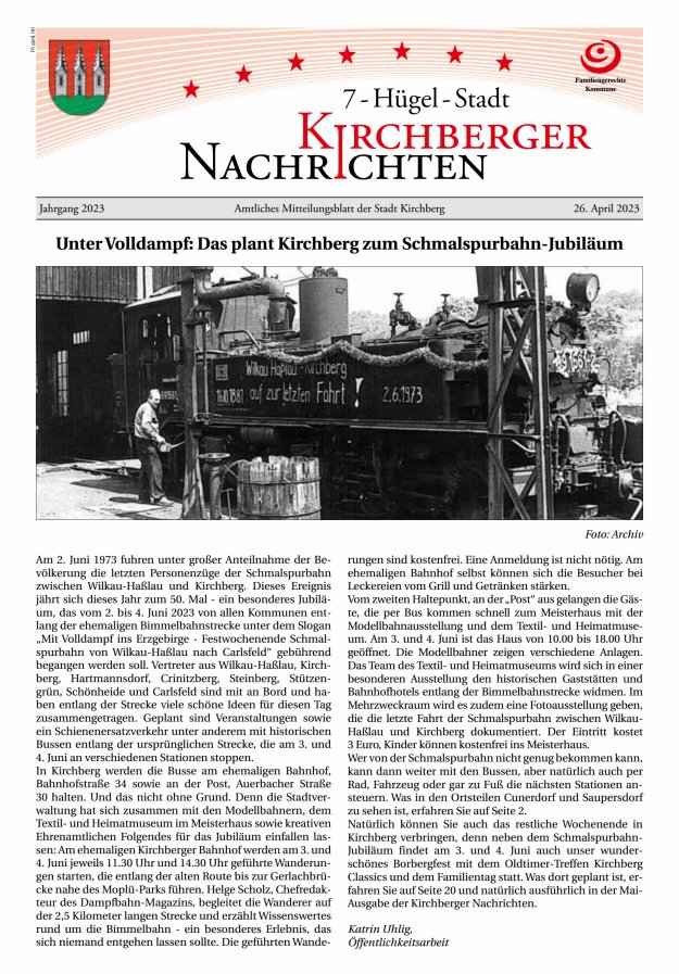 Kirchberger Nachrichten Titelblatt 04/2023