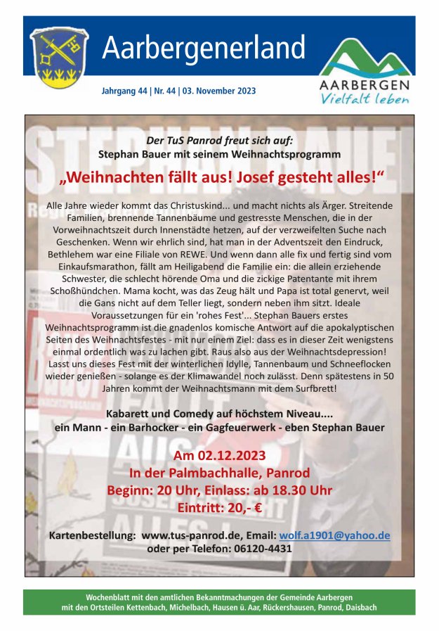 Aarbergenerland - Wochenblatt mit den amtlichen Bekanntmachungen Titelblatt 44/2023