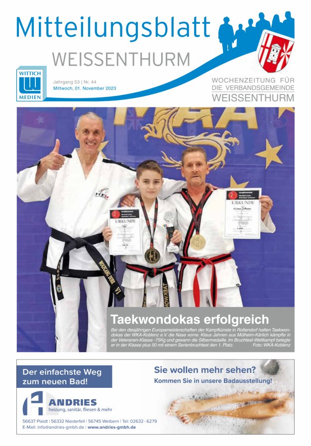 Mitteilungsblatt für den Bereich der Verbandsgemeinde Weißenthurm Titelblatt 44/2023
