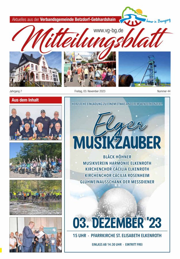 Aktuelles aus der VG Betzdorf-Gebhardshain, Ausgabe Betzdorf Titelblatt 44/2023