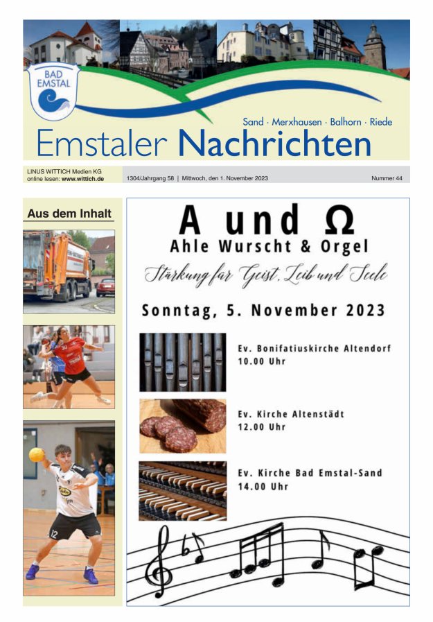 Emstaler Nachrichten Titelblatt 44/2023