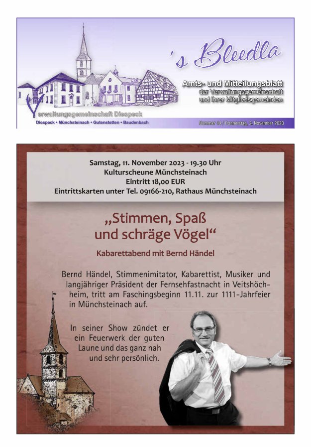 Amts- und Mitteilungsblatt VGem Diespeck Titelblatt 44/2023
