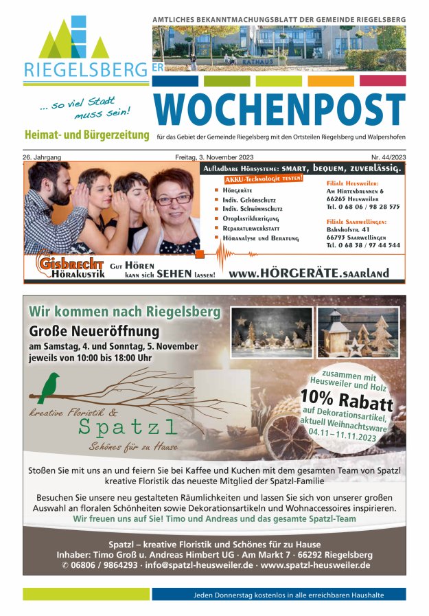 Riegelsberger Wochenpost Titelblatt 44/2023