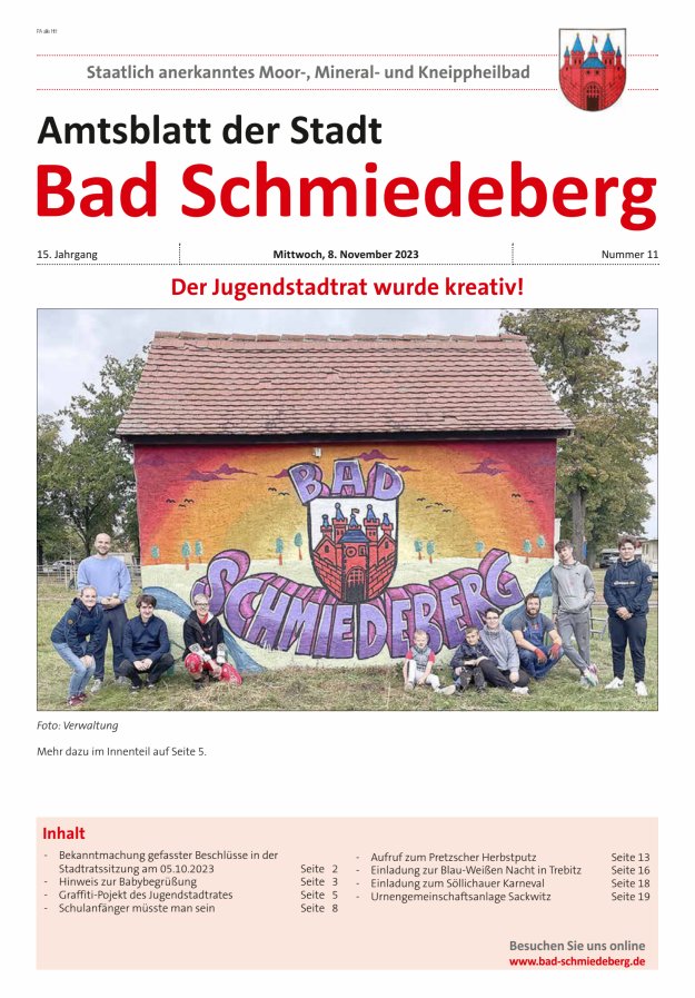 Amtsblatt der Stadt Bad Schmiedeberg Titelblatt 11/2023