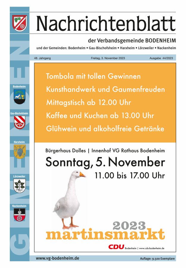 Nachrichtenblatt der VG Bodenheim              Titelblatt 44/2023