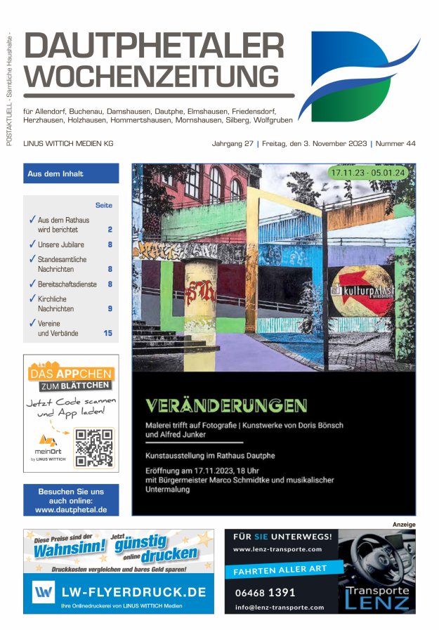 Dautphetaler Wochenzeitung Titelblatt 44/2023