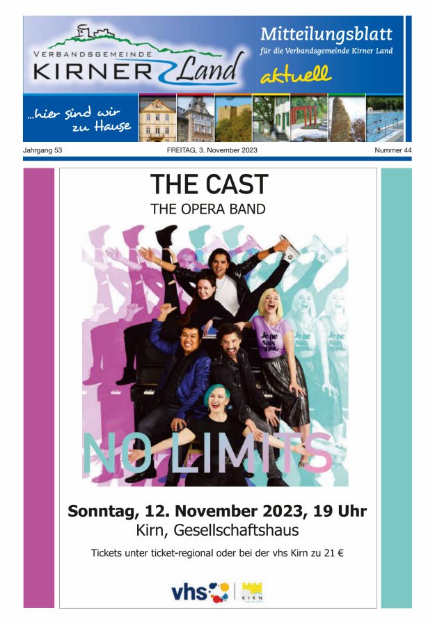 Mitteilungsblatt für den Bereich der Verbandsgemeinde Kirner Land Titelblatt 44/2023