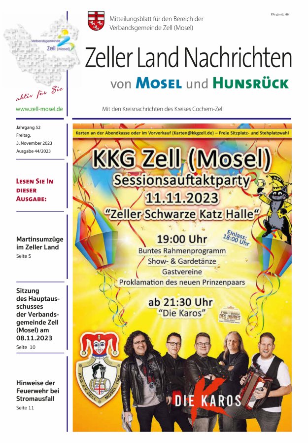 Zeller Land Nachrichten Titelblatt 44/2023