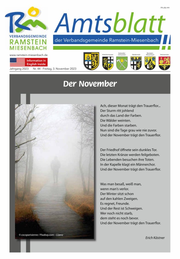 Amtsblatt VG Ramstein-Miesenbach Titelblatt 44/2023