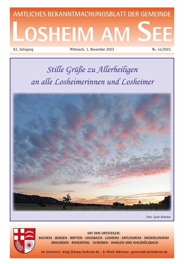 Amtliches Bekanntmachungsblatt der Gemeinde Losheim am See Titelblatt 44/2023