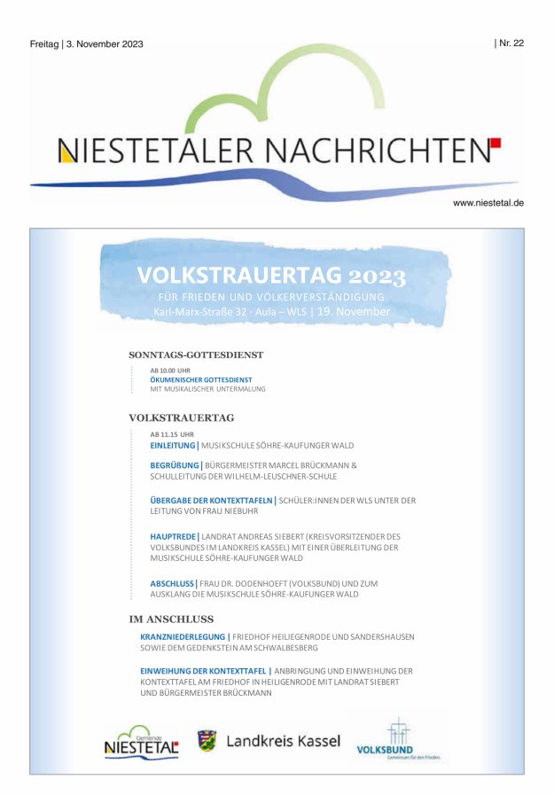 Niestetaler Nachrichten Titelblatt 22/2023