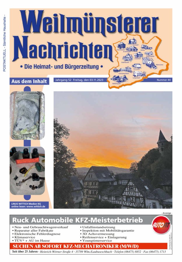Weilmünsterer Nachrichten Titelblatt 44/2023