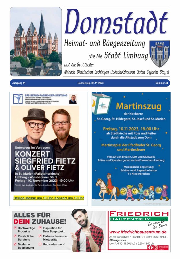 Domstadt - Heimat- und Bürgerzeitung für die Stadt Limburg Titelblatt 44/2023