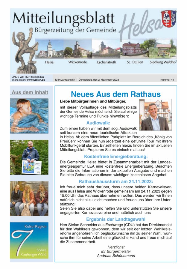 Mitteilungsblatt Helsa Titelblatt 44/2023