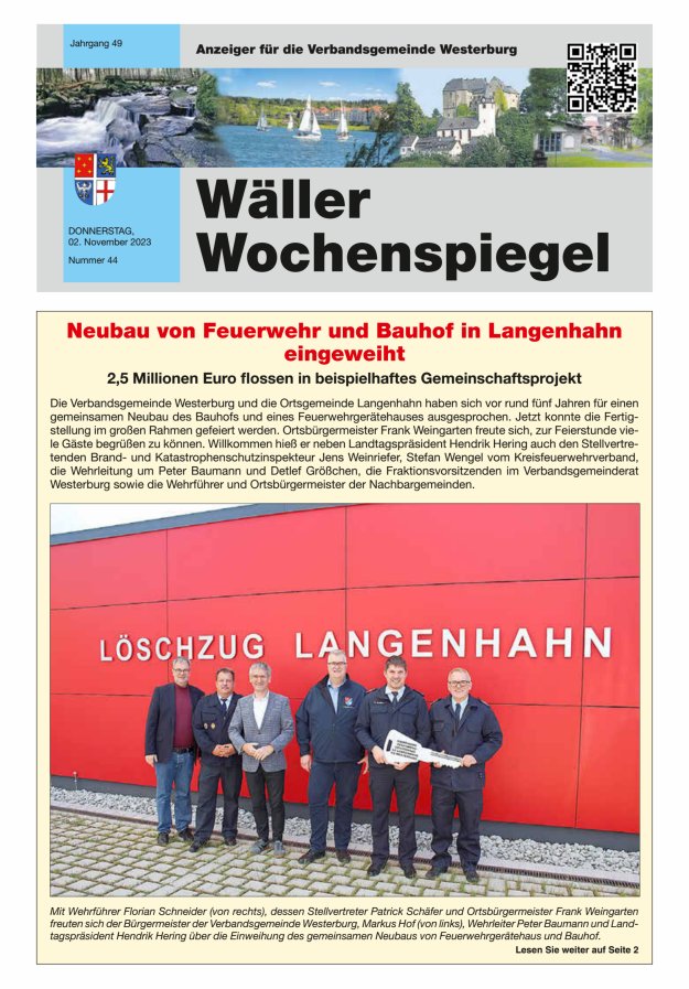 Wäller Wochenspiegel - Anzeiger für die Verbandsgemeinde Westerburg Titelblatt 44/2023