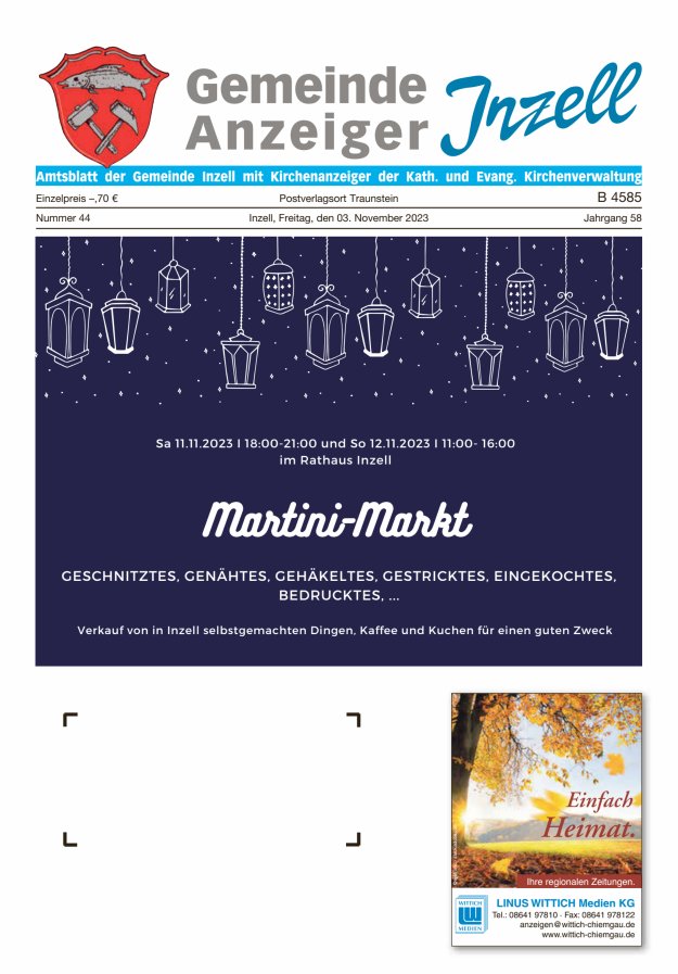 Gemeindeanzeiger Inzell Titelblatt 44/2023