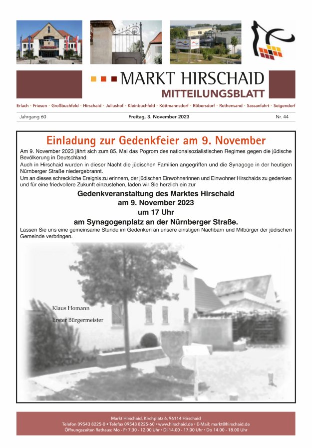 Mitteilungsblatt Markt Hirschaid Titelblatt 44/2023