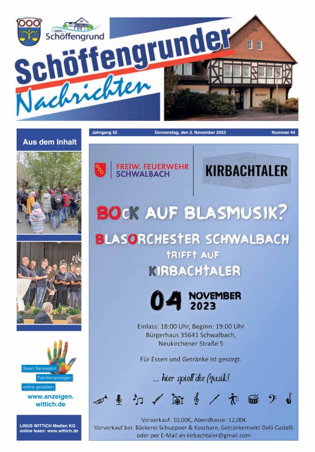Schöffengrunder Nachrichten Titelblatt 44/2023