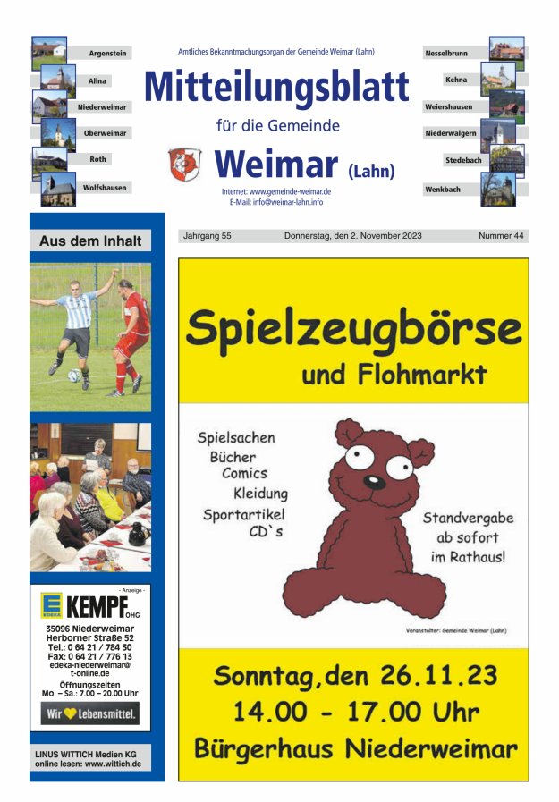 Mitteilungsblatt für die Gemeinde Weimar Titelblatt 44/2023