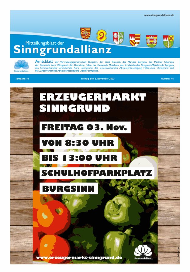 Mitteilungsblatt der Sinngrundallianz Titelblatt 44/2023
