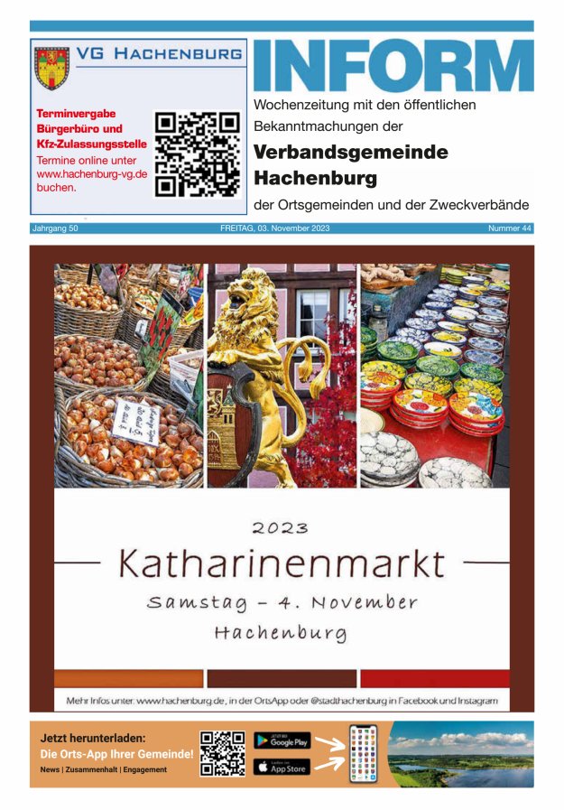 INFORM - Wochenzeitung der Verbandsgemeinde Hachenburg Titelblatt 44/2023