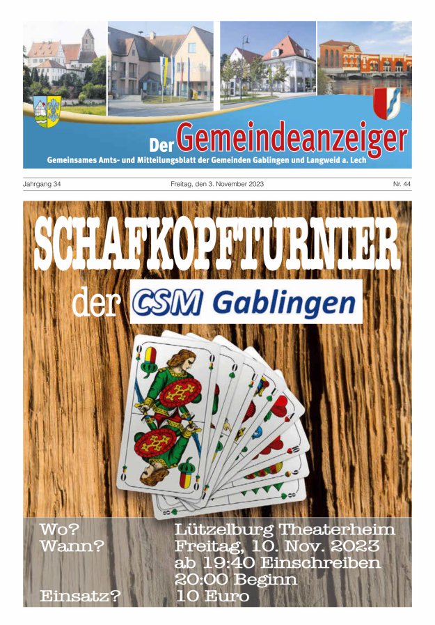 Der Gemeindeanzeiger - Gablingen Langweid Titelblatt 44/2023