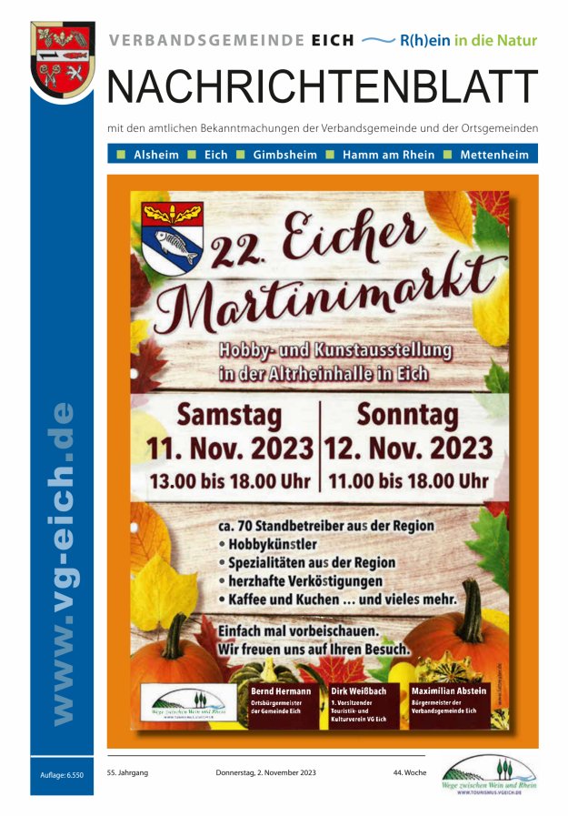 Nachrichtenblatt der VG Eich Titelblatt 44/2023