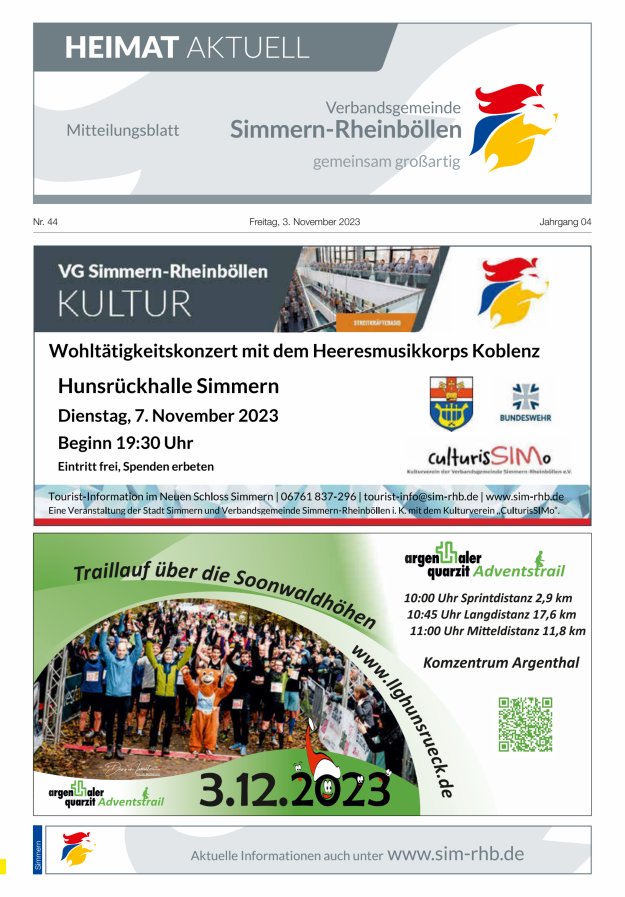 Heimat Aktuell - Mitteilungsbl der VG Simmern-Rheinböllen Ausg Simmern Titelblatt 44/2023