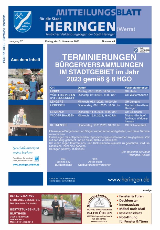 Mitteilungsblatt Heringen Titelblatt 44/2023