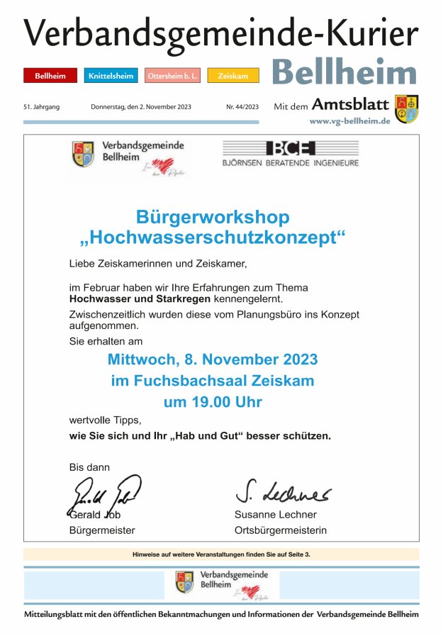 Verbandsgemeinde-Kurier Bellheim Titelblatt 44/2023