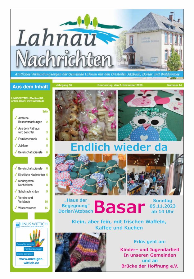 Lahnau Nachrichten Titelblatt 44/2023