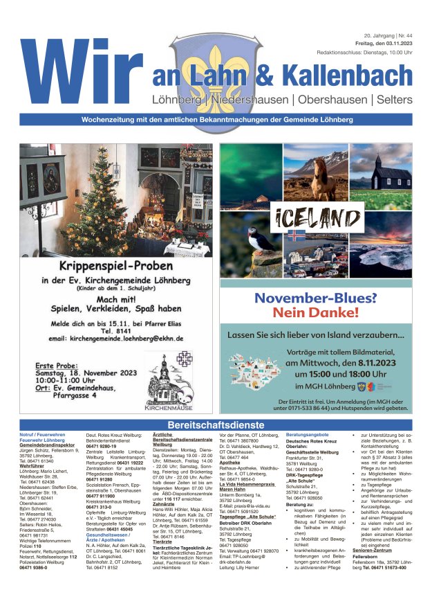 Amtliches Mitteilungsblatt der Gemeinde Löhnberg Titelblatt 44/2023
