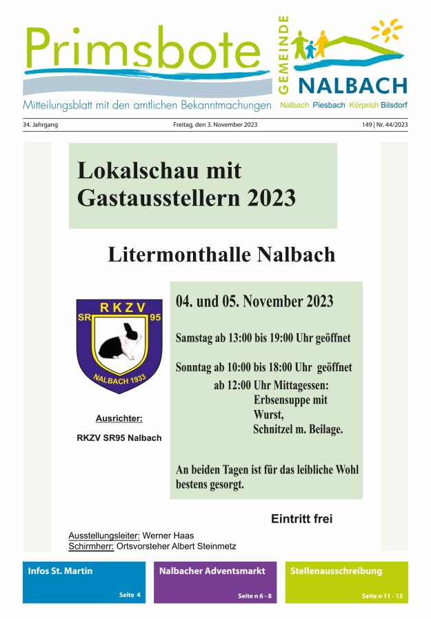 Primsbote Gemeinde Nalbach Titelblatt 44/2023