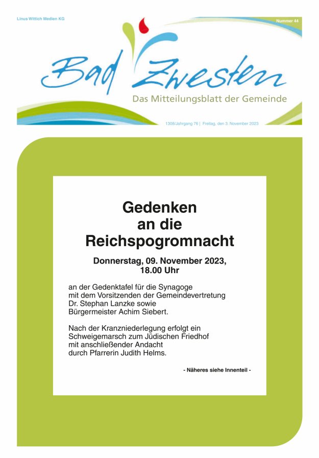 Heimatzeitung Bad Zwesten Titelblatt 44/2023