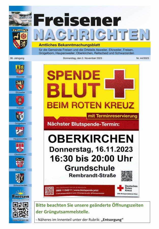 Freisener Nachrichten Titelblatt 44/2023