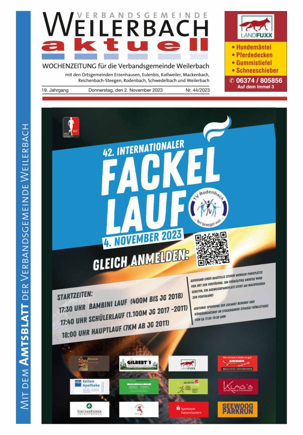 Verbandsgemeinde Weilerbach aktuell Titelblatt 44/2023