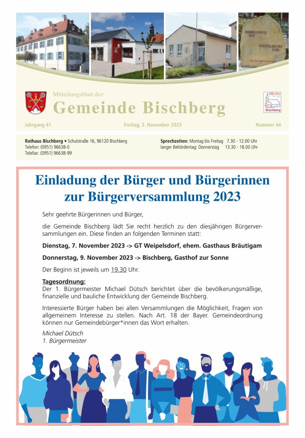 Mitteilungsblatt der Gemeinde Bischberg Titelblatt 44/2023