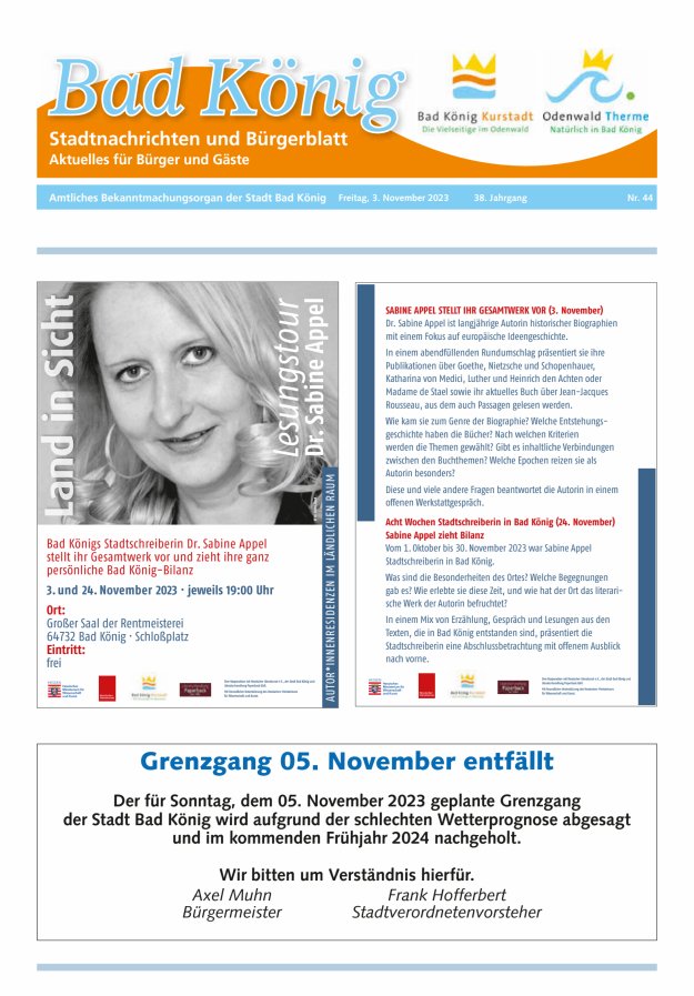 Bad Königer Stadtnachrichten und Badeblatt Titelblatt 44/2023