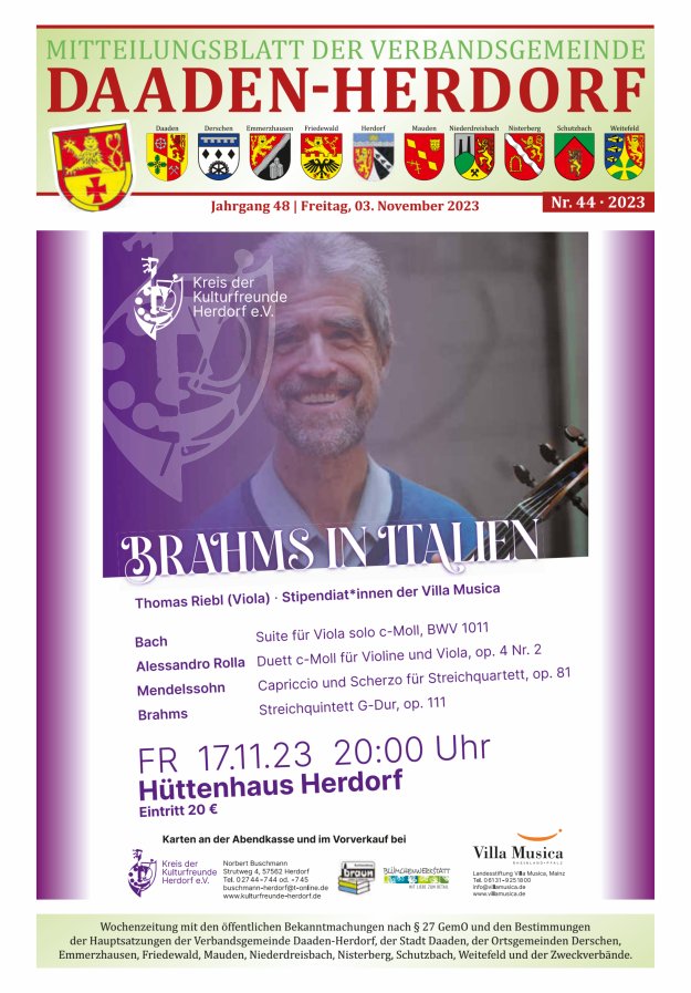 Mitteilungsblatt der Verbandsgemeinde Daaden-Herdorf Titelblatt 44/2023