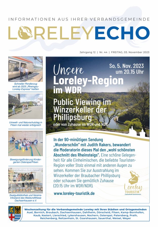 Loreley-Echo - Mitteilungsblatt der Verbandsgemeinde Loreley Titelblatt 44/2023
