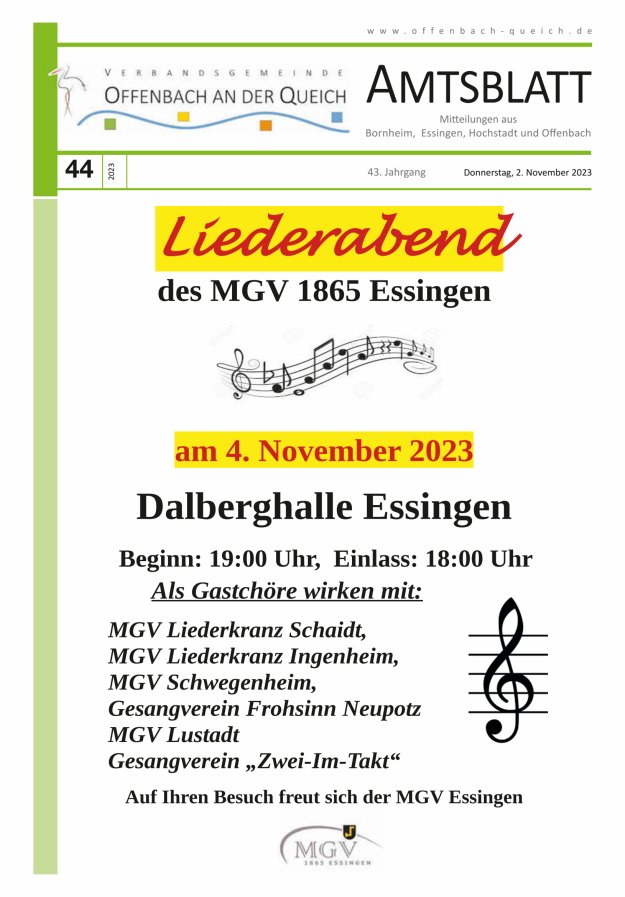 Amtsblatt VG Offenbach an der Queich Titelblatt 44/2023